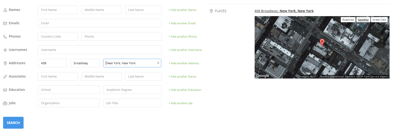 Searching by Address in Pipl SEARCH