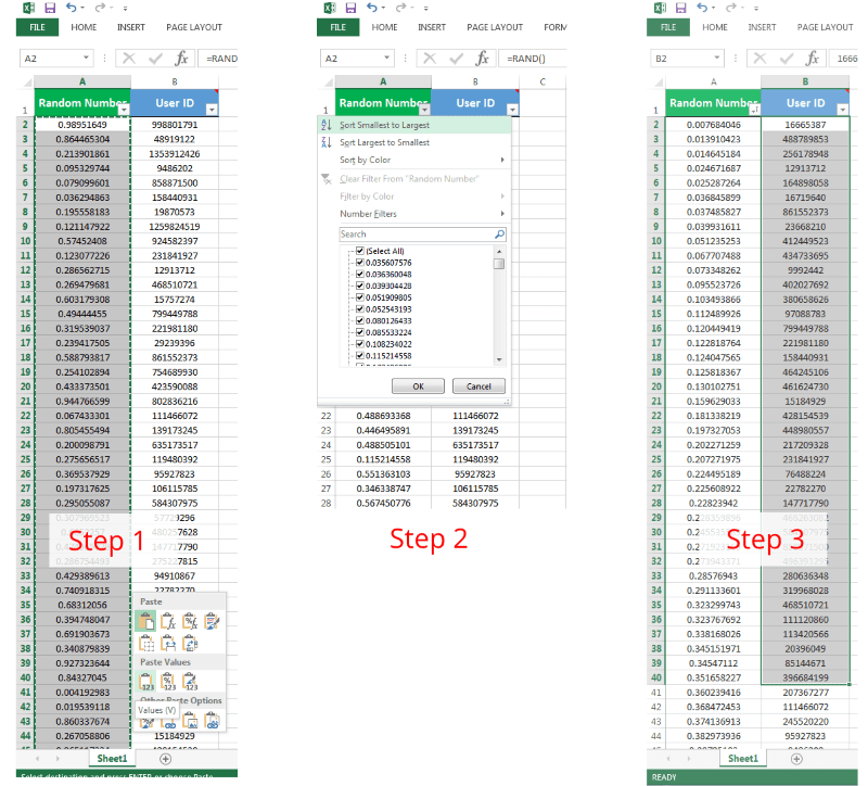 how to create random sample in excel